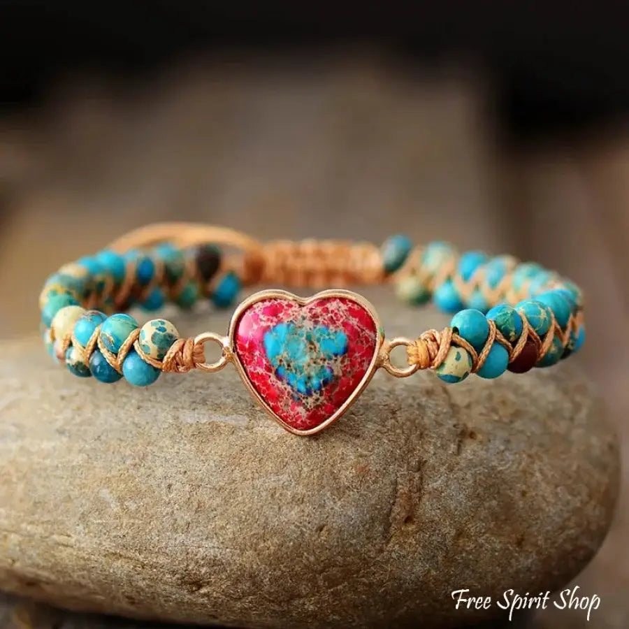 Imperial Red & Turquoise Heart Beaded Bracelet