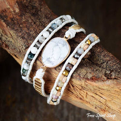 Natural White Howlite Stone & Gold Bead Wrap bracelet