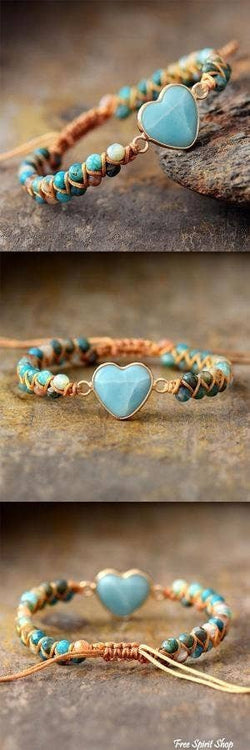 Natural Amazonite Heart Bead Bracelet