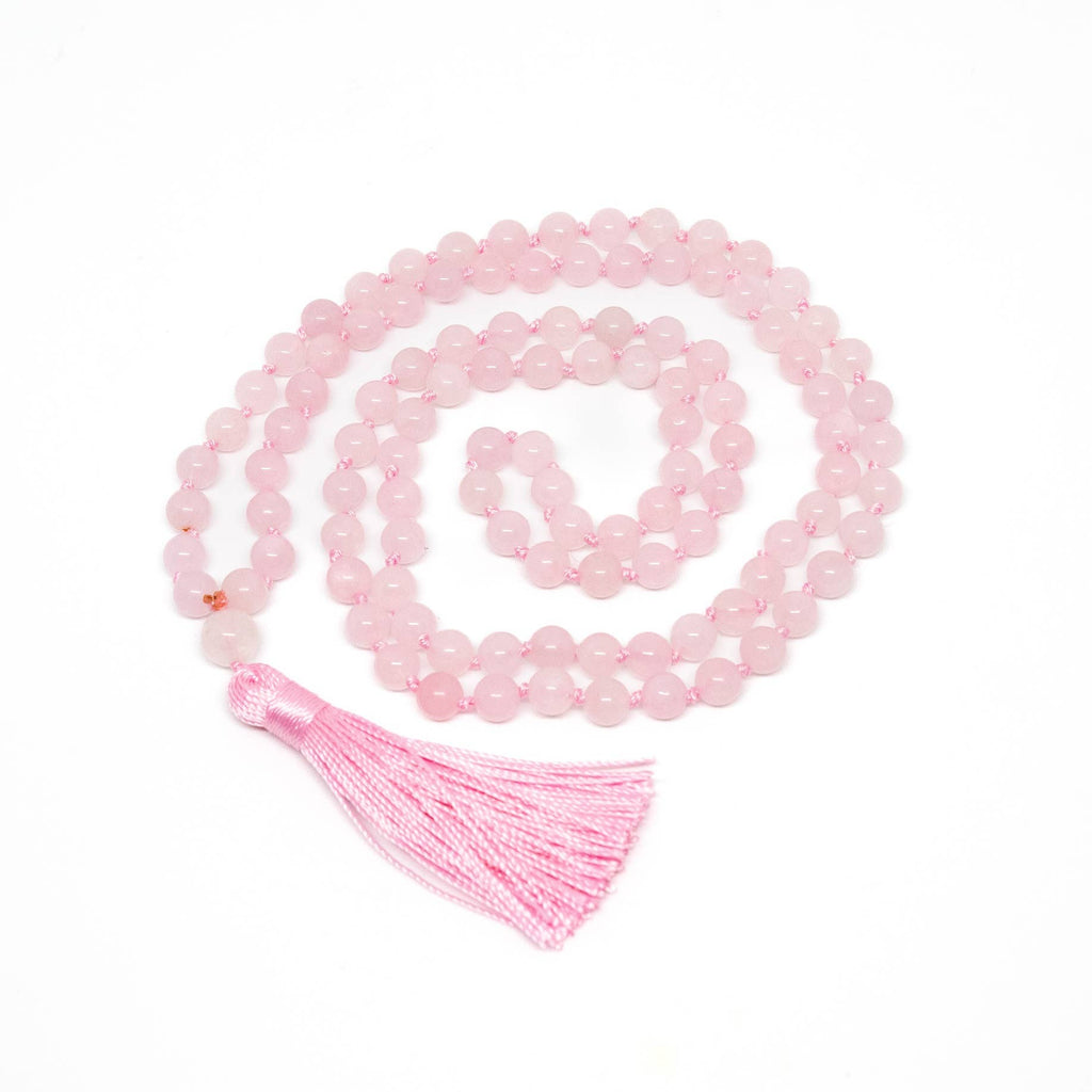 Rose Quartz Knotted 108 Bead Mala - Prayer Beads - 8mm