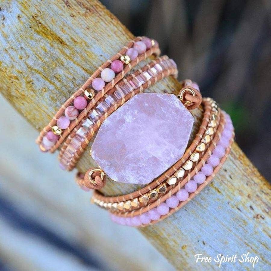 Natural Rose Quartz Heart Chakra Wrap Bracelet