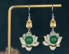 Silver and Jade Lotus Earrings