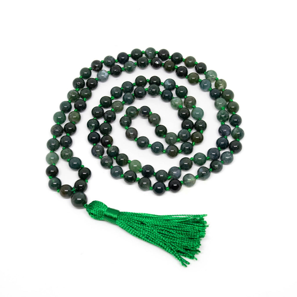 Moss Agate Knotted 108 Bead Mala - Prayer Beads - 8mm