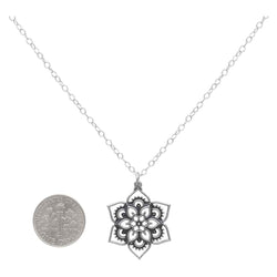 Sterling Silver Openwork Lotus Mandala Necklace 18 Inch