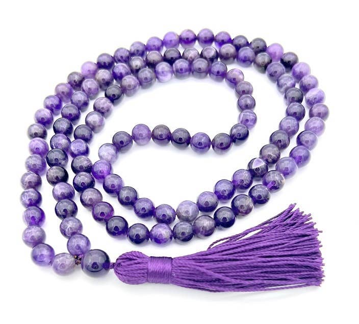 Natural Un-dyed Grade A Amethyst Zen 108 Mala - 8mm