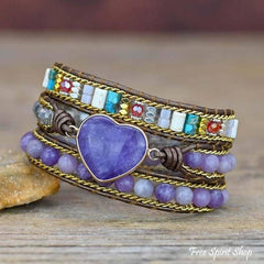 Natural Amethyst Heart Wrap Bracelet