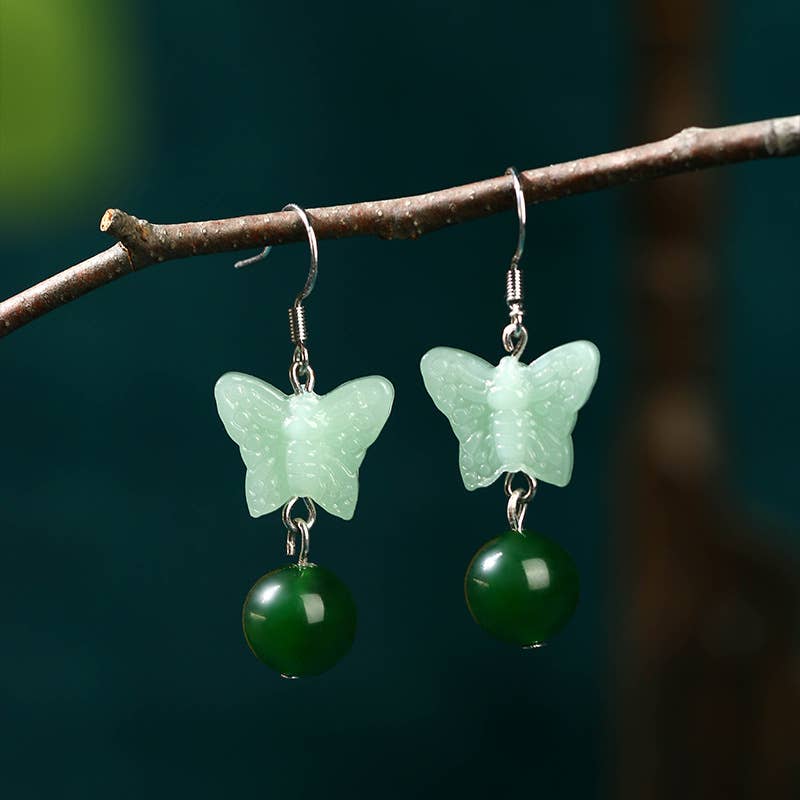 Green Jade Butterfly Earrings