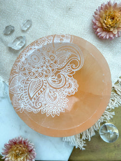 PEACH Selenite Offering Bowl Trinket Dish 