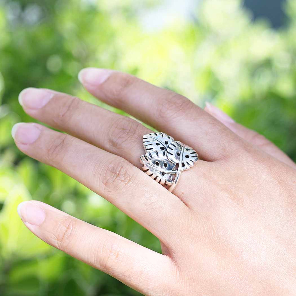 Sterling Silver Monstera Leaves Ring: 9