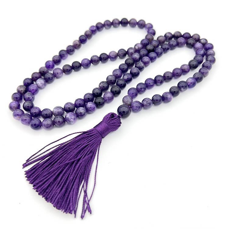 Natural Un-dyed Grade A Amethyst Zen 108 Mala - 8mm