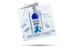 Birthday Fishes (Linear) - Greeting Card With Fused Glass