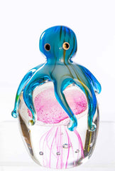 Glass Blue Octopus on Pink Jellyfish 5