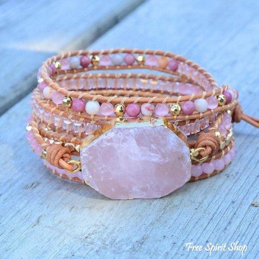 Natural Rose Quartz Heart Chakra Wrap Bracelet