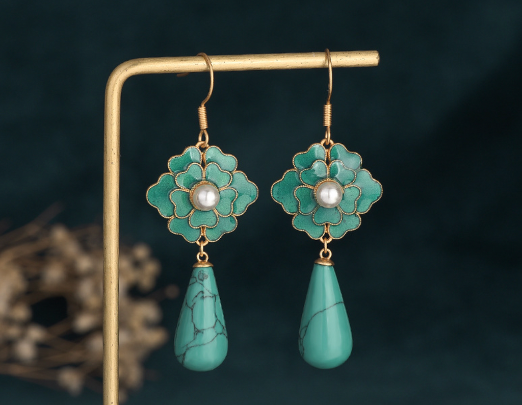 Enamel Camellia Earrings