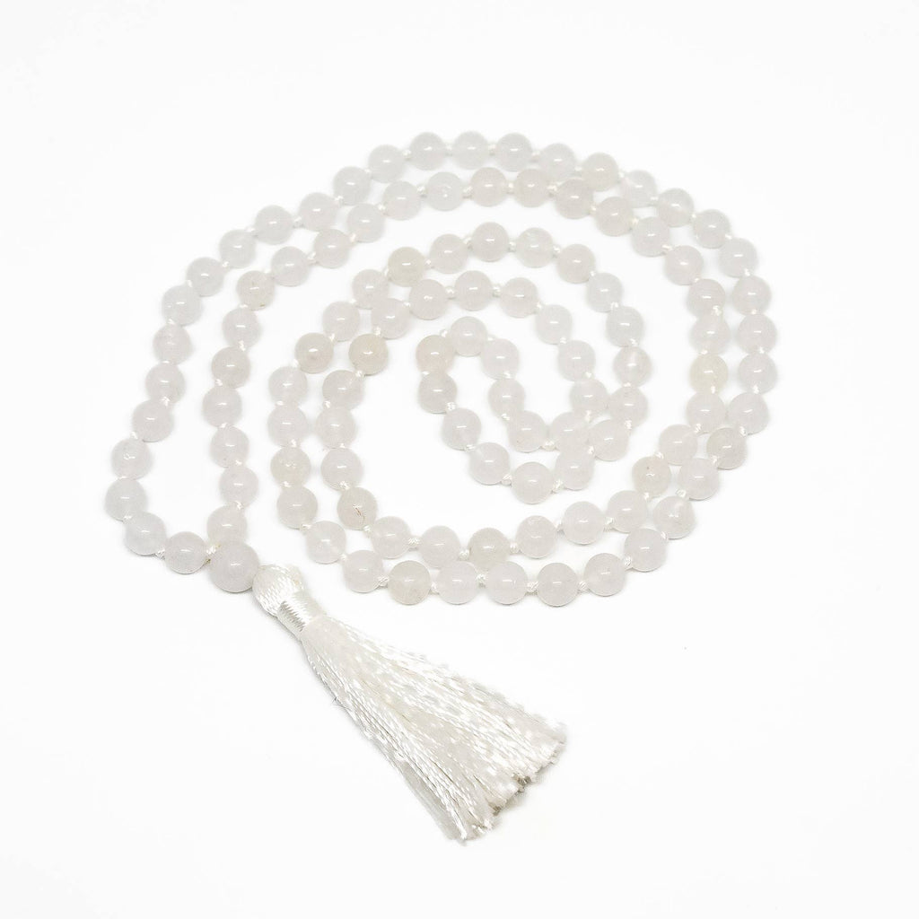 White Jade Knotted 108 Mala - Prayer Beads - 8mm