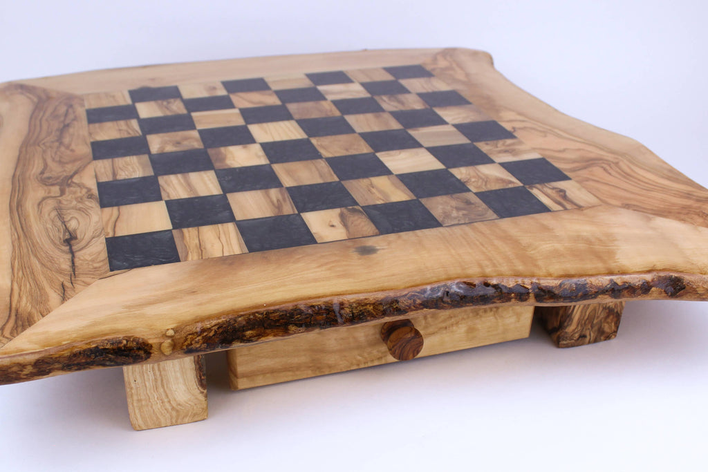 Olive Wood Resin Chess Board: Green / 17-18