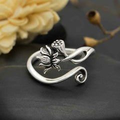 Adjustable Lotus Ring: Sterling Silver