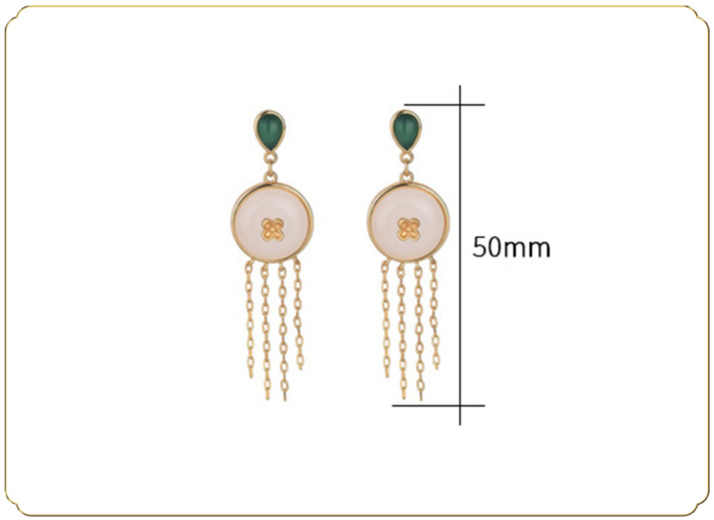 White Jade Golden Tassels Earrings