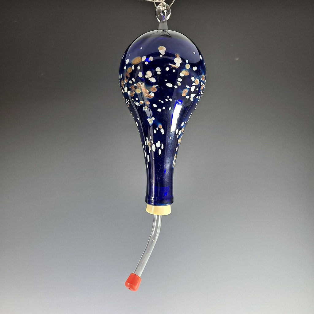 Artisan Hand Blown Glass Humming Bird Feeder: Cobalt scatter print