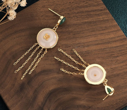 White Jade Golden Tassels Earrings