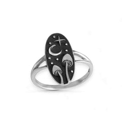 Sterling Silver Mushrooms and Moon Ring: 9