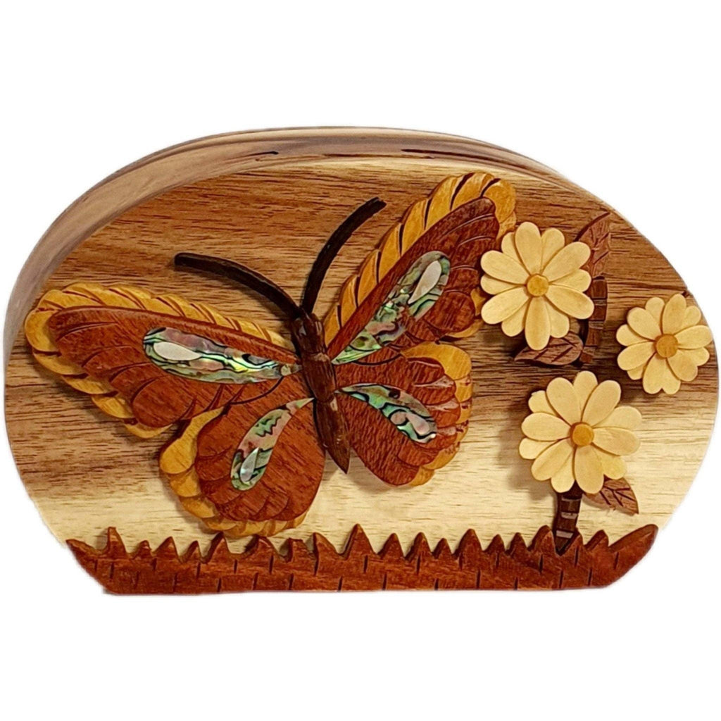 Mother of Pearl Butterfly and Daisies - Hand Carved Gift Box