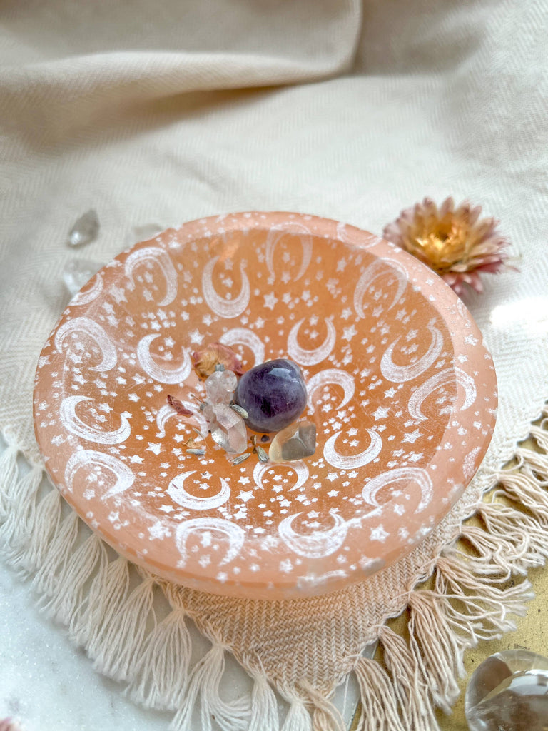 PEACH Selenite Offering Bowl 