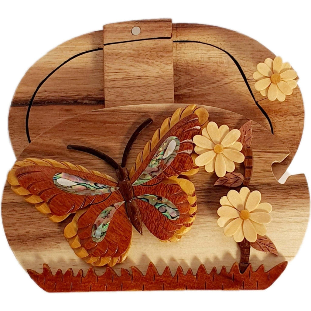 Mother of Pearl Butterfly and Daisies - Hand Carved Gift Box