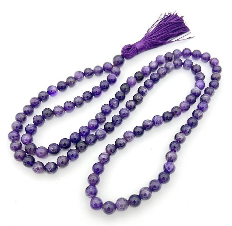 Natural Un-dyed Grade A Amethyst Zen 108 Mala - 8mm