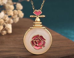 Pink Enamel  Rose Jade Necklace