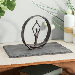 Circle Iron Sculpture with Figurine in Yoga Pose