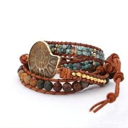 Ammonite Fossil & Jasper Wrap Bracelet, Beaded Boho Bracelet