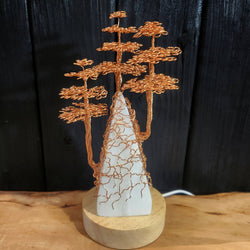 USB LED Lamp Copper Wire Pyramid Redwood Tree on Selenite