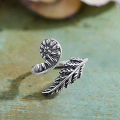 Sterling Silver or Bronze Adjustable Fern Ring: Sterling Silver