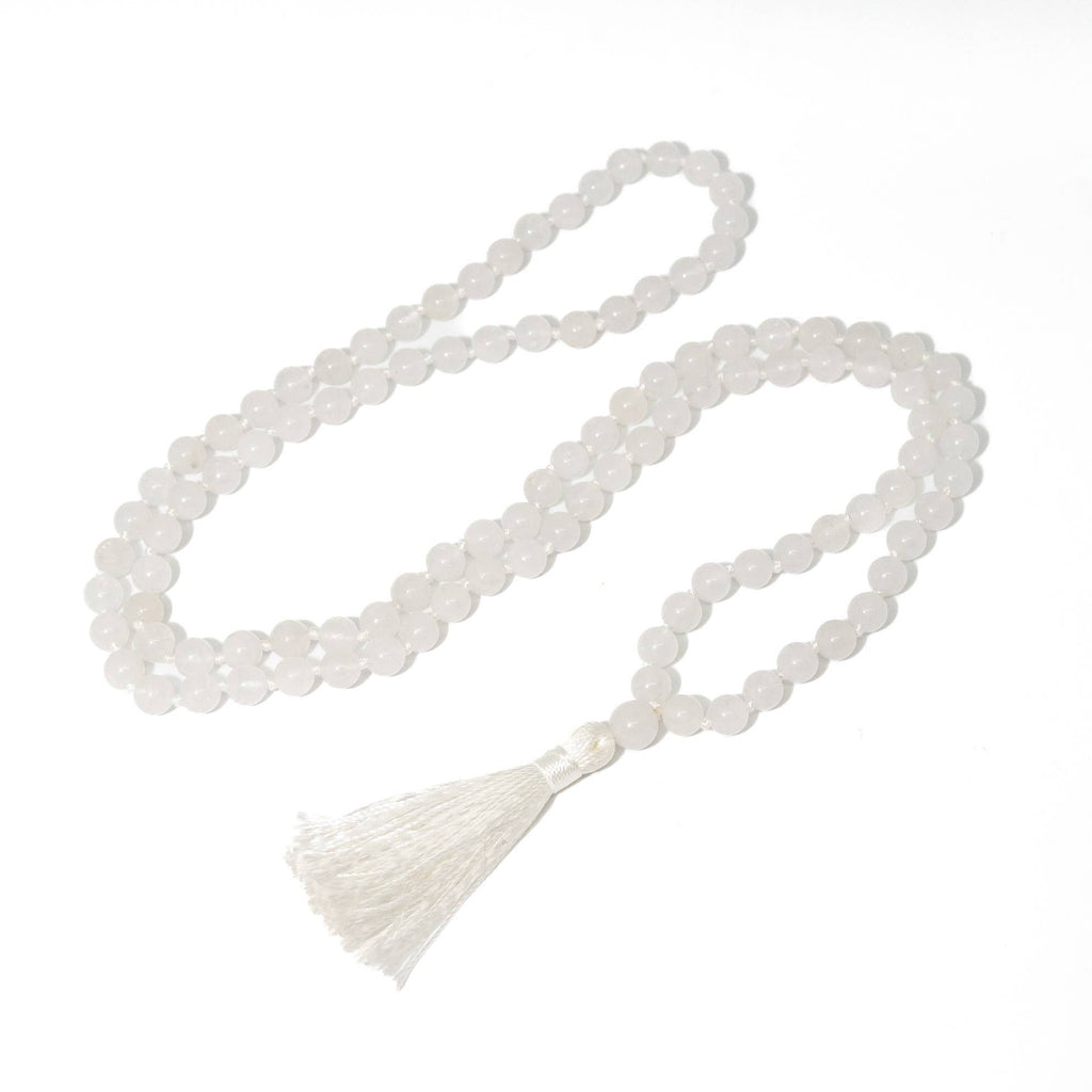 White Jade Knotted 108 Mala - Prayer Beads - 8mm