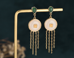 White Jade Golden Tassels Earrings