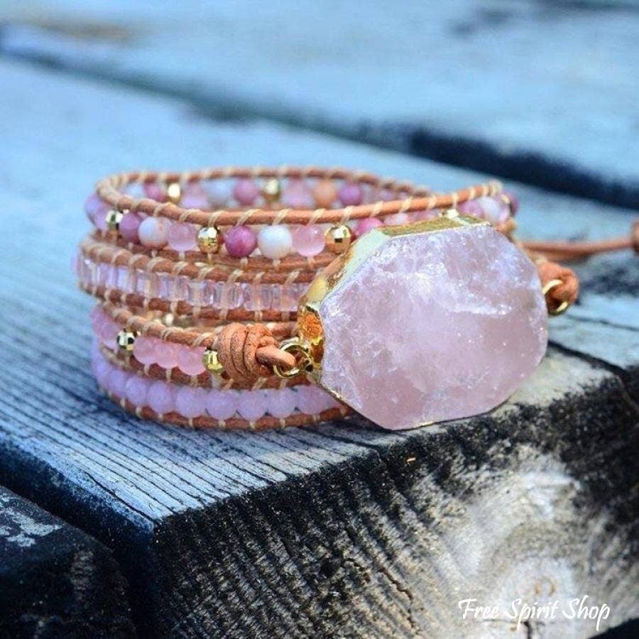 Natural Rose Quartz Heart Chakra Wrap Bracelet