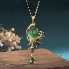 Jade Crystal Elegant Peacock Necklace