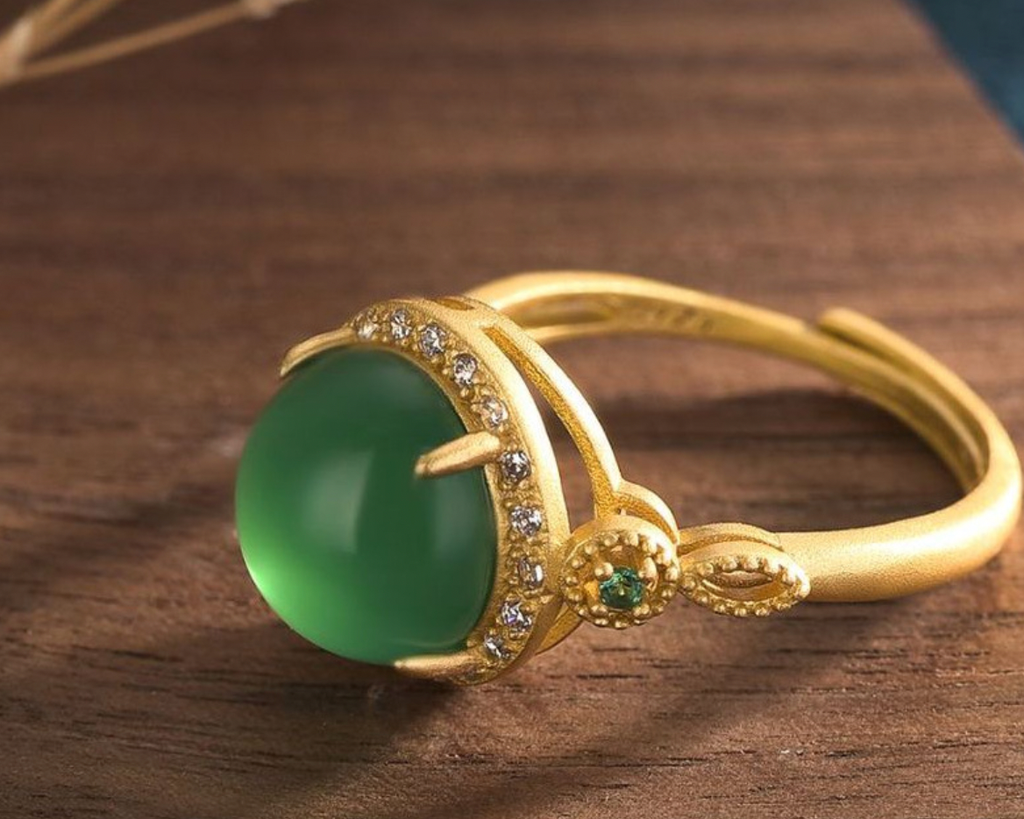 Jade Stylish Open Ring With Crystal Crown