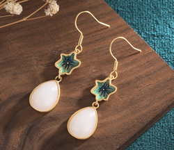 Leaves on a White Jade Stone Earrings