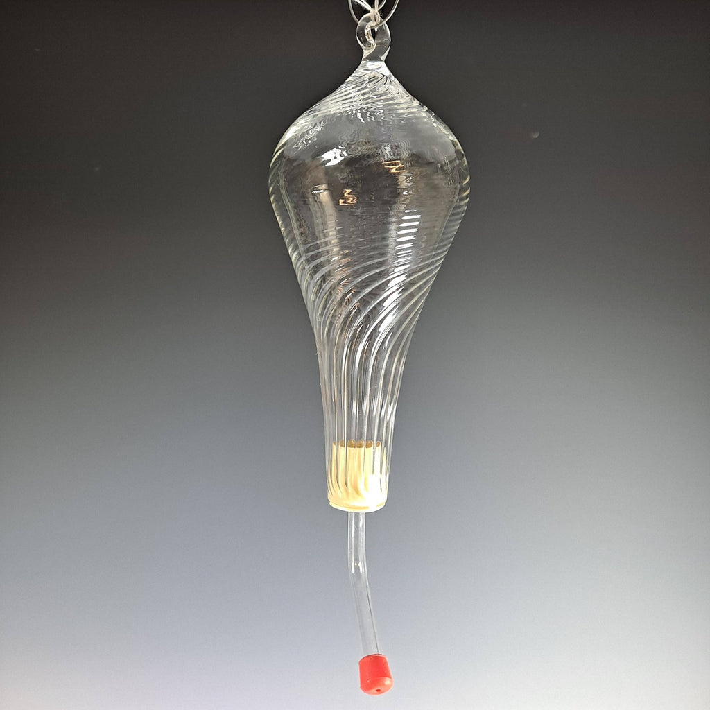 Artisan Hand Blown Glass Humming Bird Feeder: Clear scallop