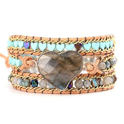 Labradorite Heart Beaded Wrap Bracelet