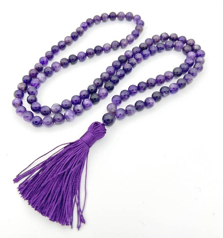 Natural Un-dyed Grade A Amethyst Zen 108 Mala - 8mm