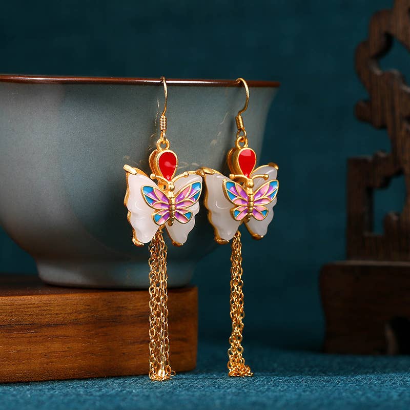 Pink Enamel Butterfly Earrings