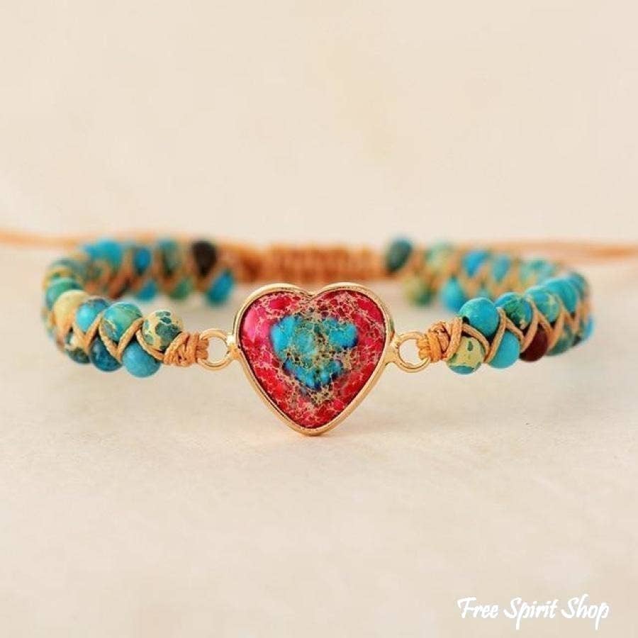 Imperial Red & Turquoise Heart Beaded Bracelet