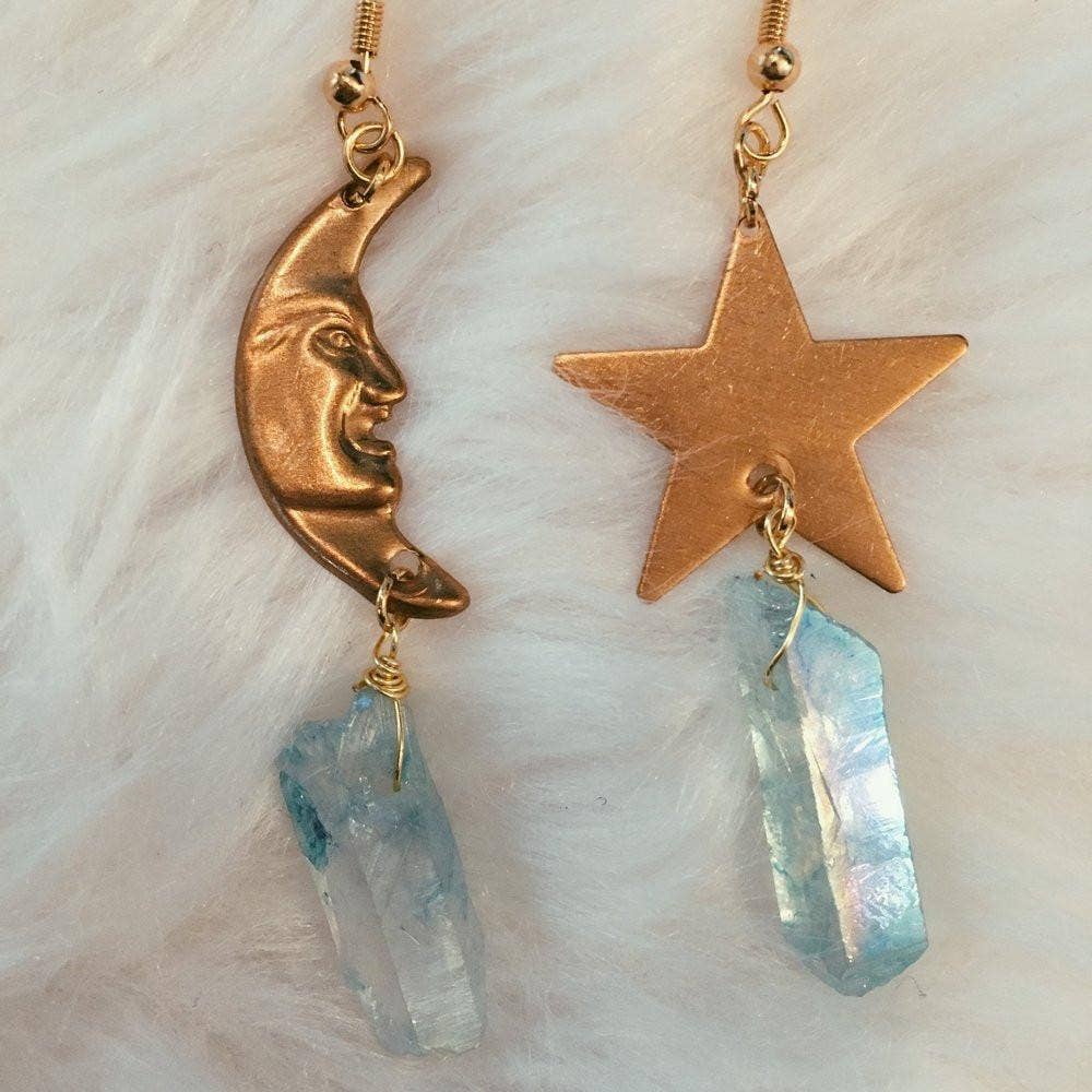 Celestial Soulmates | Moon & Star Earrings: Blue