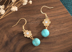 Turquoise with Crystal Flowers Earrings