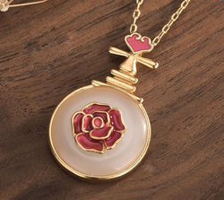 Pink Enamel  Rose Jade Necklace