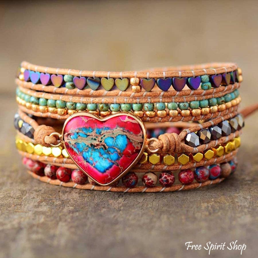 Jasper Heart 5 Layer Wrap Bracelet