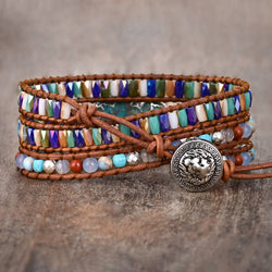 Natural Turquoise & Jasper Silver Wrap Bracelet